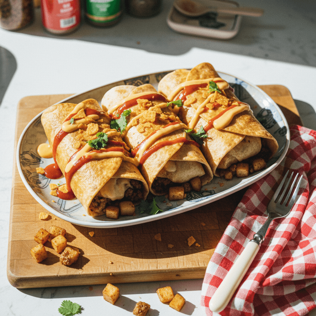 Cheesy Beef and Potato Burritos