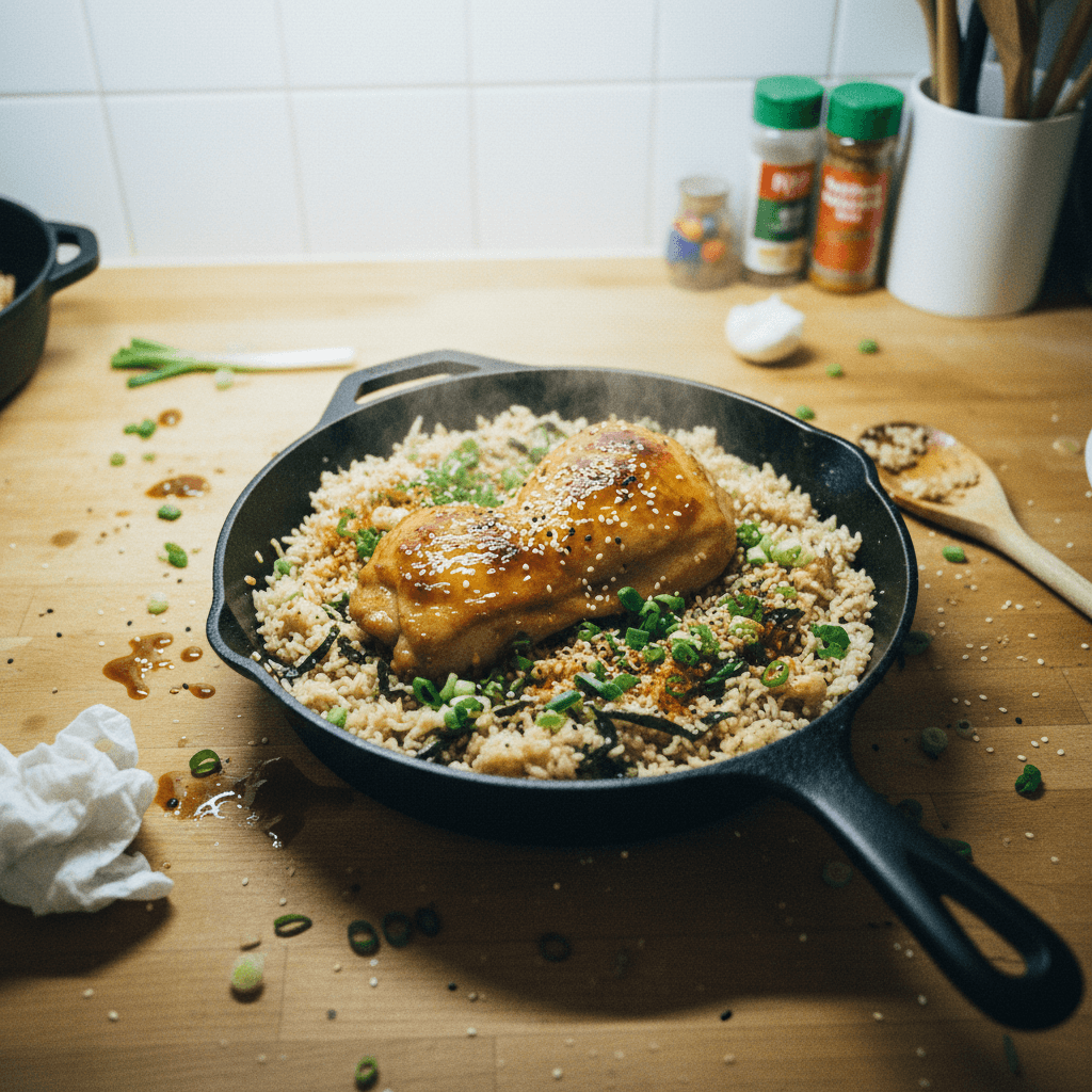 Skillet Rice Meal with Ginger Miso Glazed Chicken