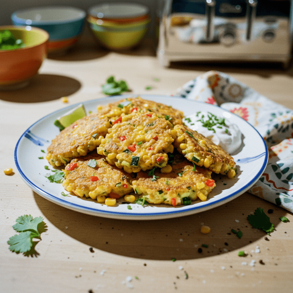 Cheesy Corn and Veggie Fritters