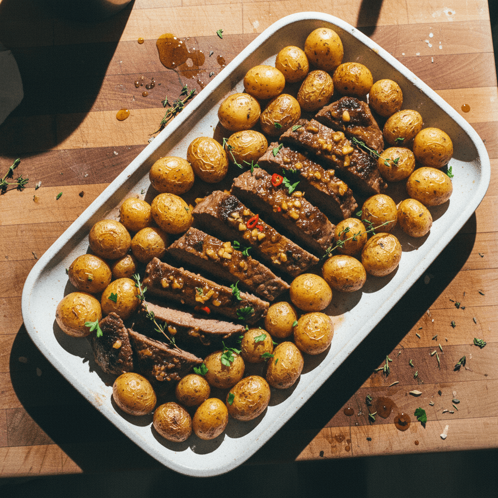 Honey Beef with Roasted Potatoes