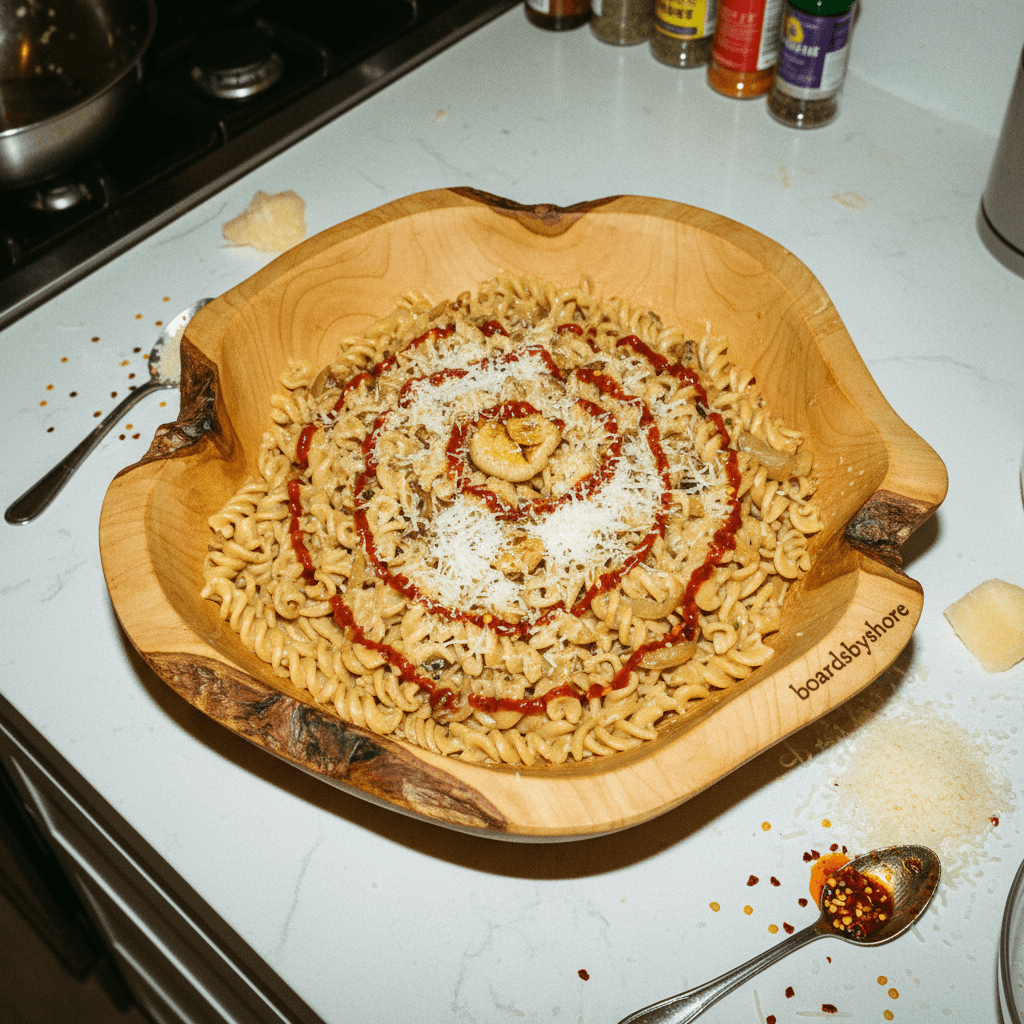 Creamy Brown Butter Caramelized Onion Roasted Garlic Pasta with Chili Oil