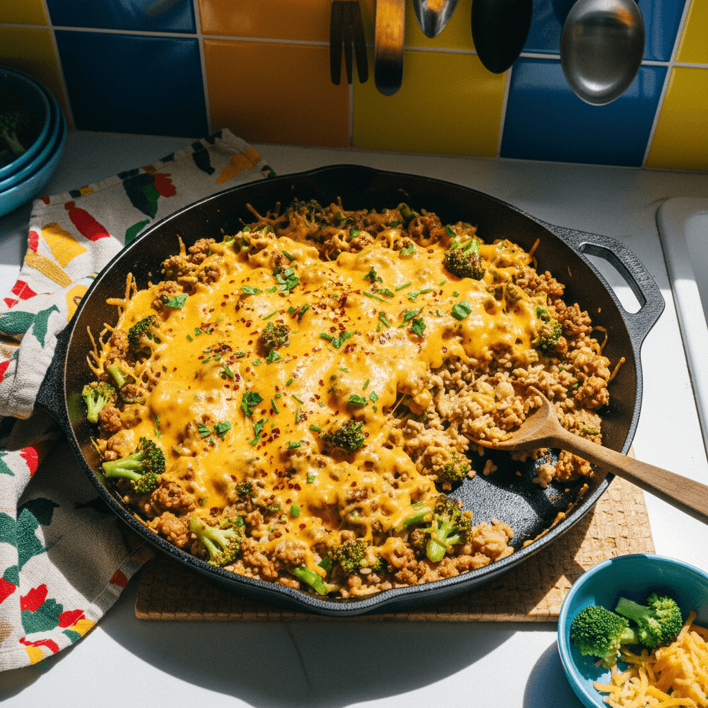 Broccoli Cheddar Turkey Skillet