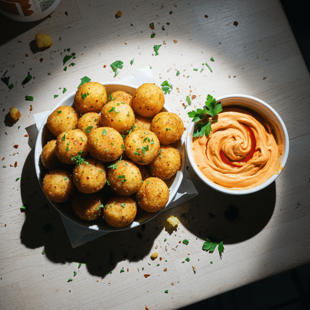 Crispy Potato Balls with Sriracha Mayo