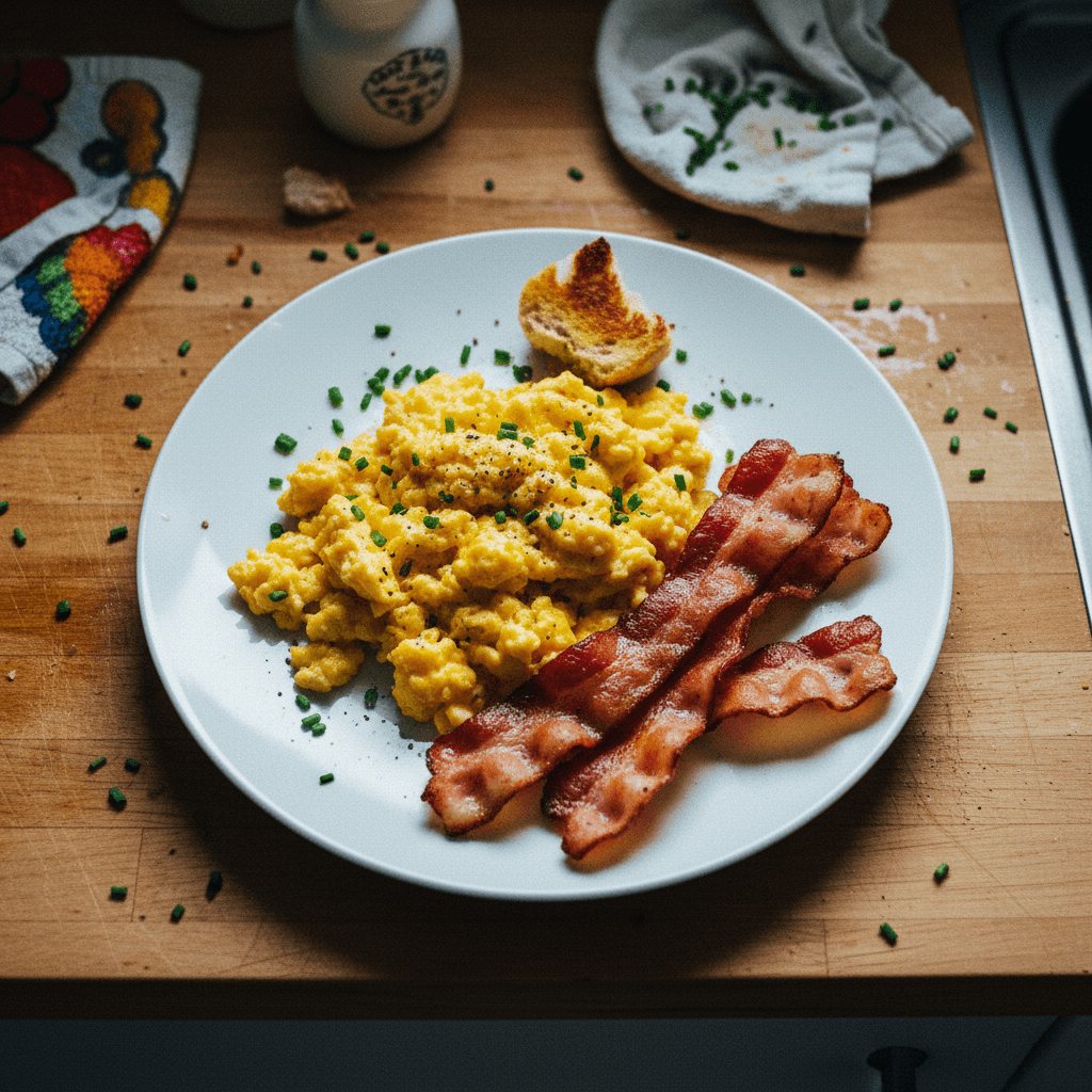 Savory Scrambled Eggs with Crispy Bacon