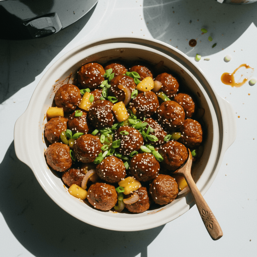 Slow Cooker Teriyaki Pineapple Meatballs