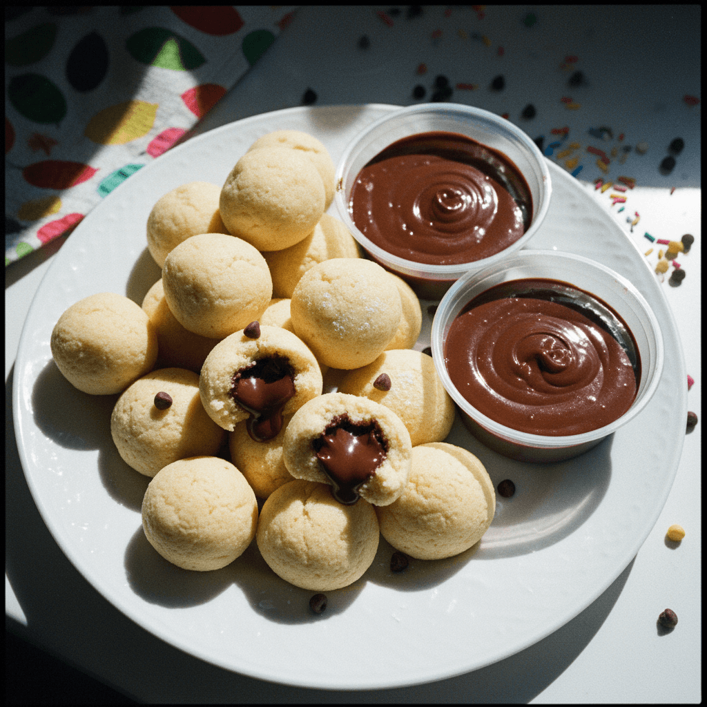 Mini Stuffed Edible Cookie Dough Bites with Chocolate Dip