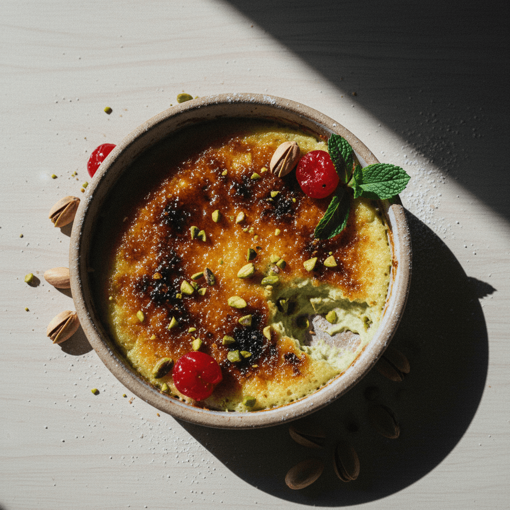 Pistachio Baked Labne Brûlée