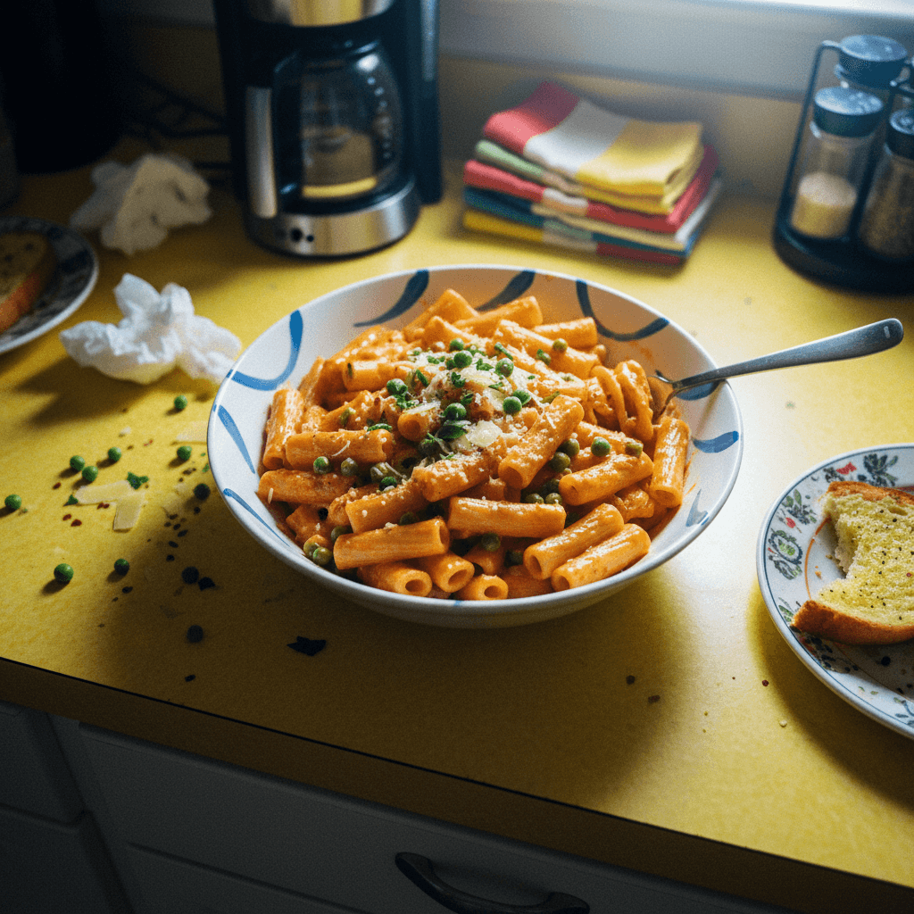 Spicy Vodka Rigatoni with Peas