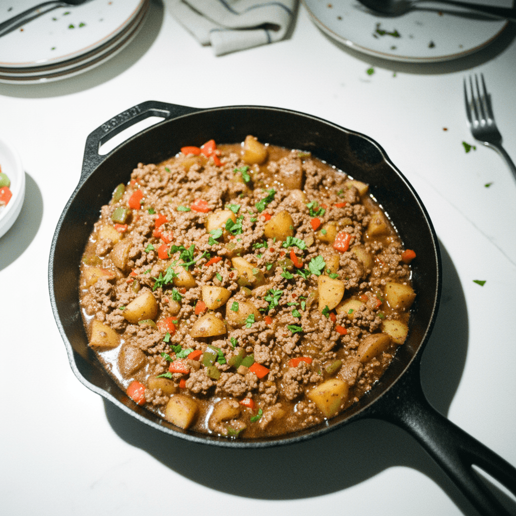 Hearty Beef and Potato Skillet with Bell Peppers