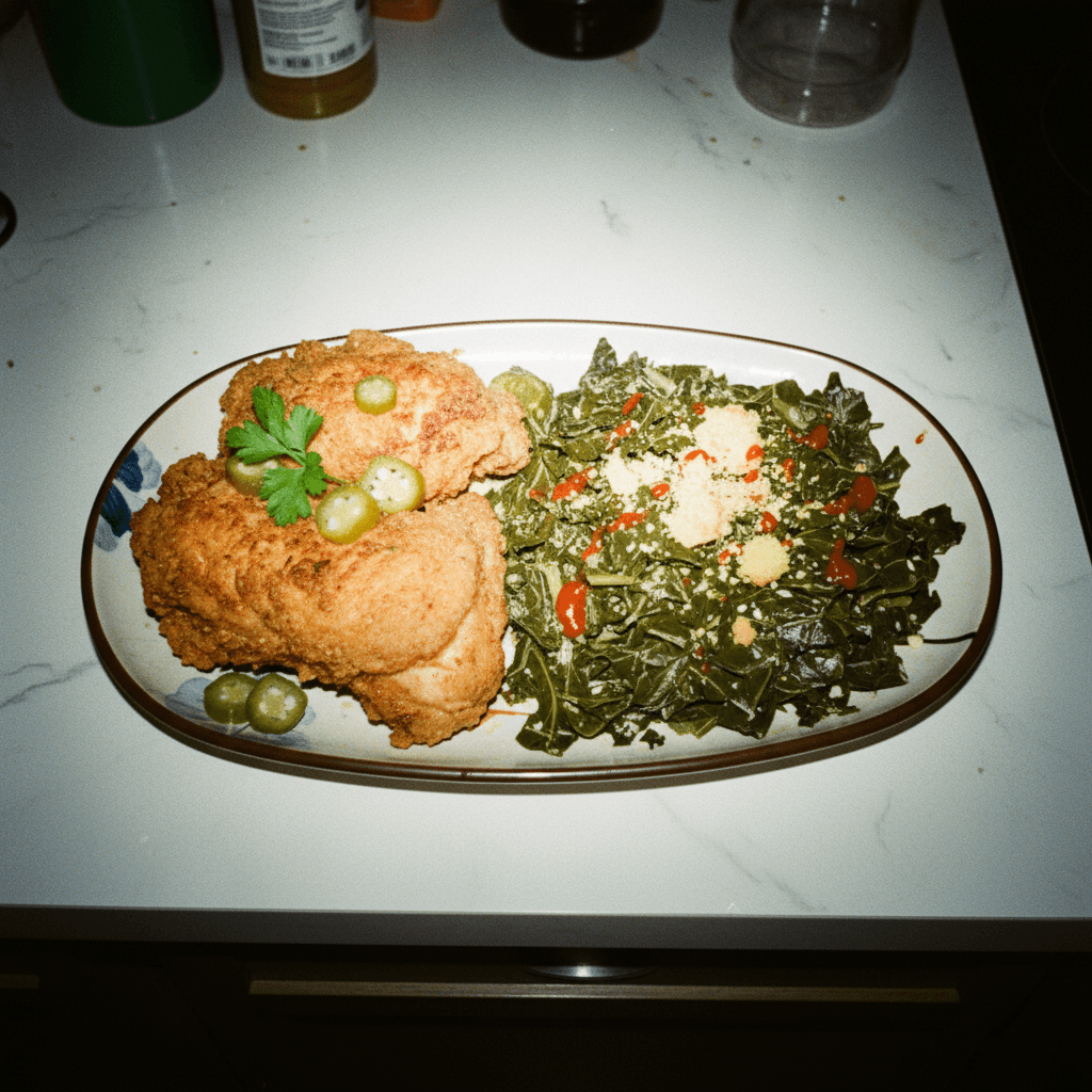 Classic Southern Fried Chicken with Braised Collard Greens