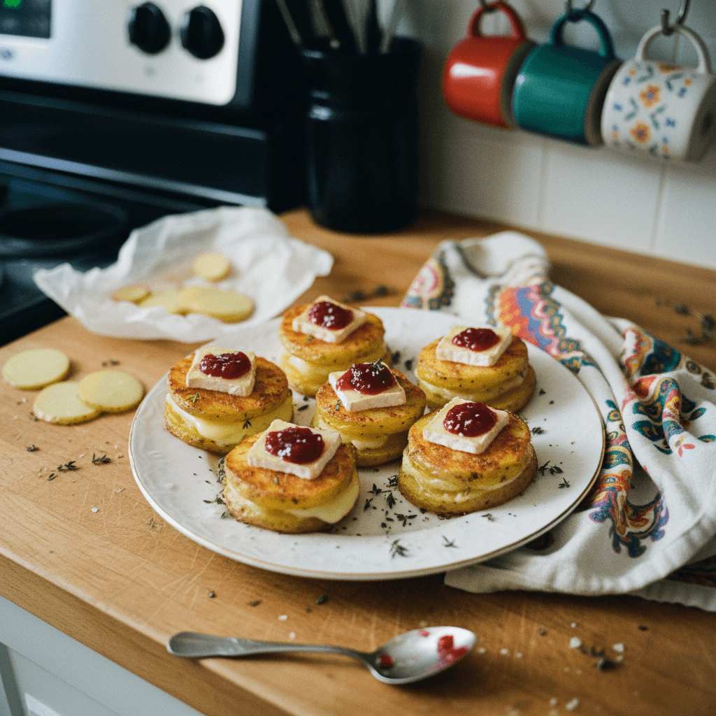 Crispy Parmesan Potato Stacks with Brie & Cranberry