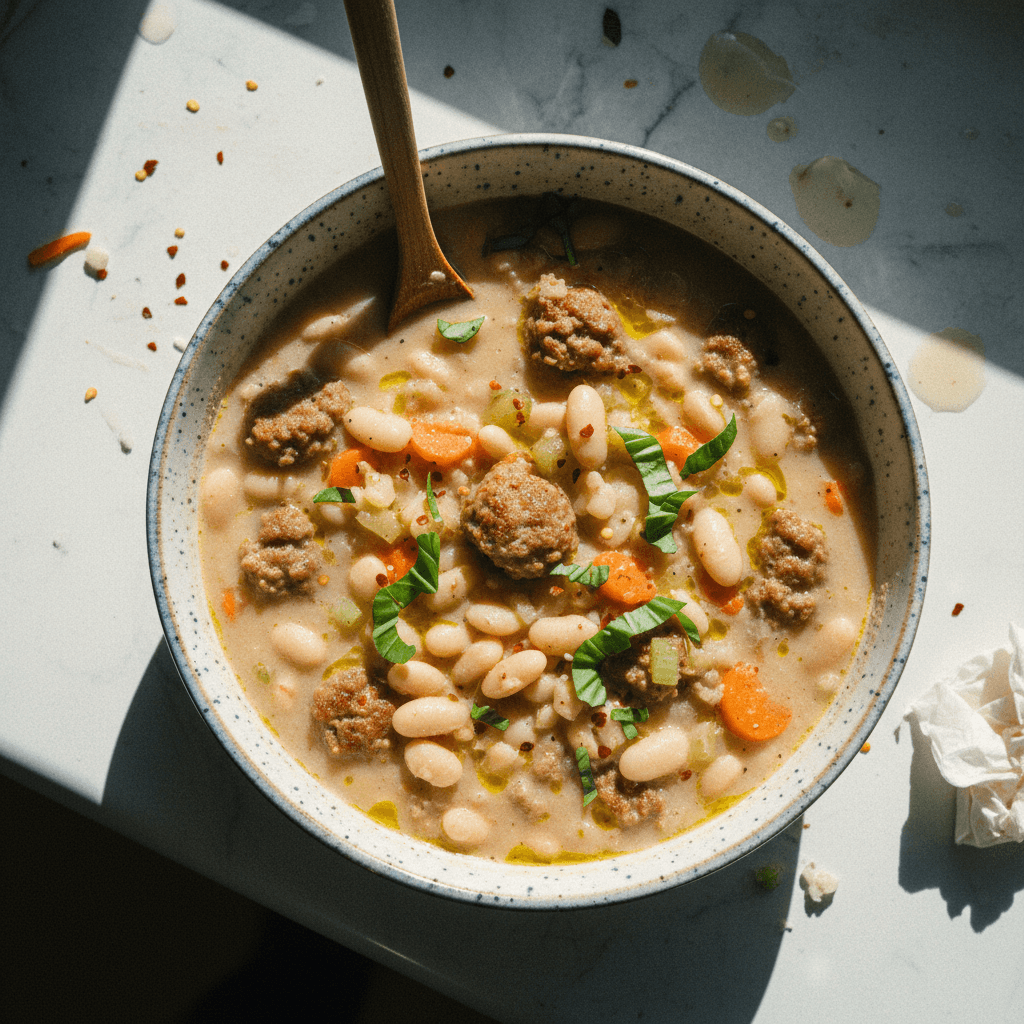 Crockpot Tuscan White Bean Soup with Italian Sausage