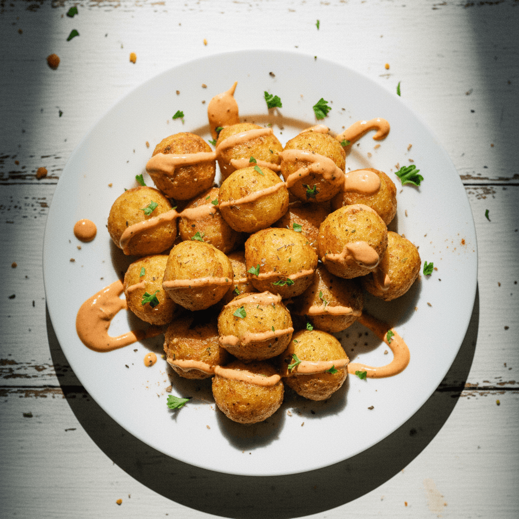 Crispy Potato Balls with Sriracha Mayo