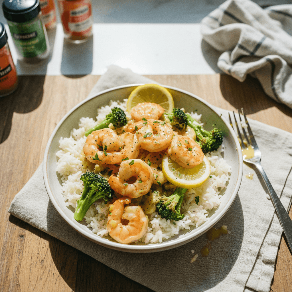 Lemon Buttered Shrimp and Broccoli over Basmati Rice