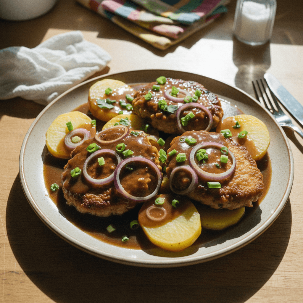 Mom’s Meat Patties and Potatoes with Gravy, aka “Bak Steak”