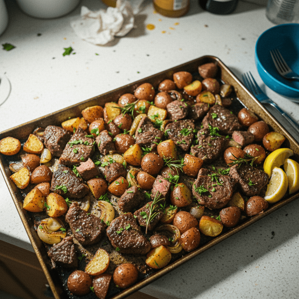 Sheet Pan Steak and Potatoes with Garlic Herb Butter