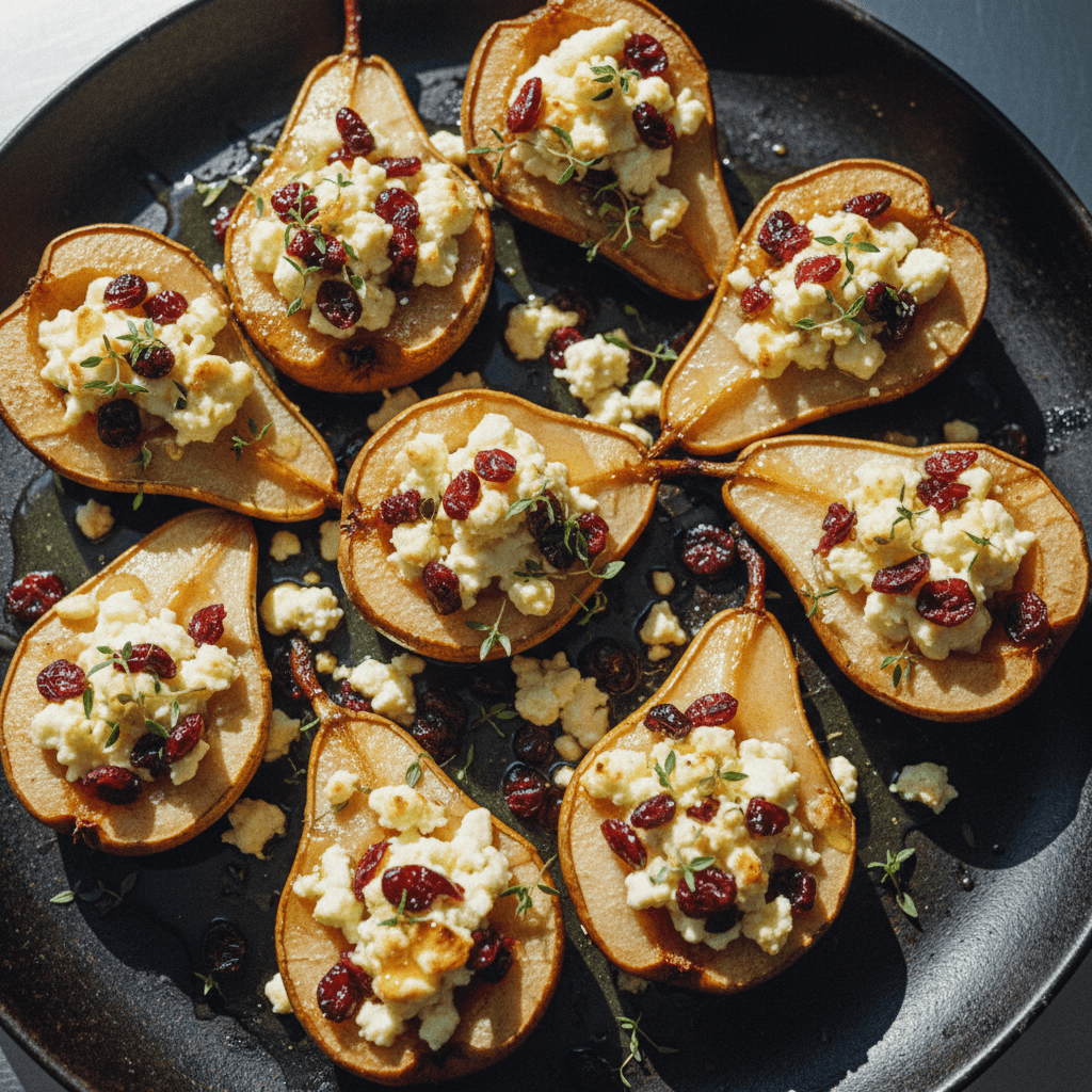Baked Pears with Feta, Honey & Cranberries
