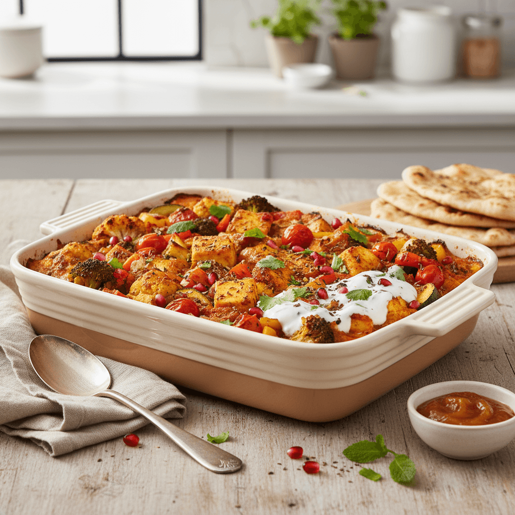 Spiced Paneer and Vegetable Bake