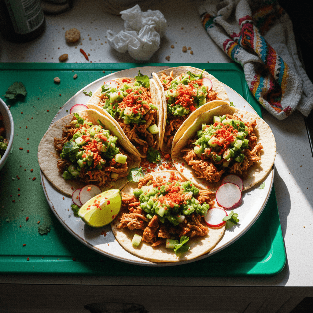 Doritos-Crusted Serrano Apple Tomatillo Pork Tacos