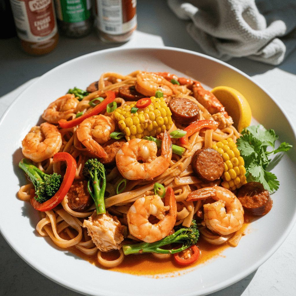 Seafood Boil Drunken Noodles