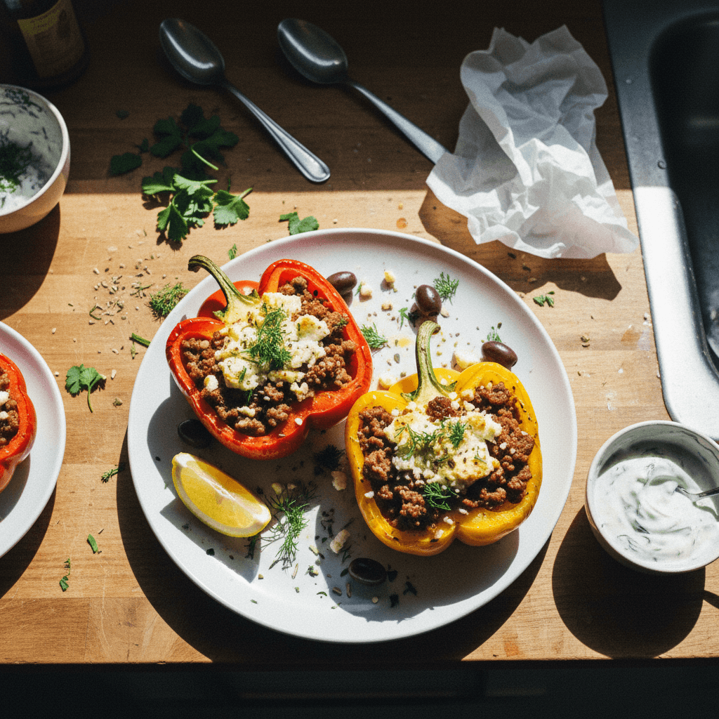 Greek Beef and Feta Stuffed Bell Peppers