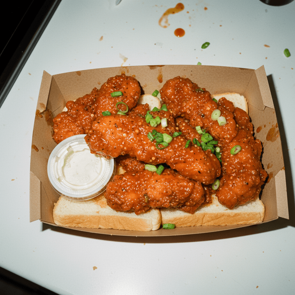 Shiny, Spicy Chicken Tenders with Soul Sauce