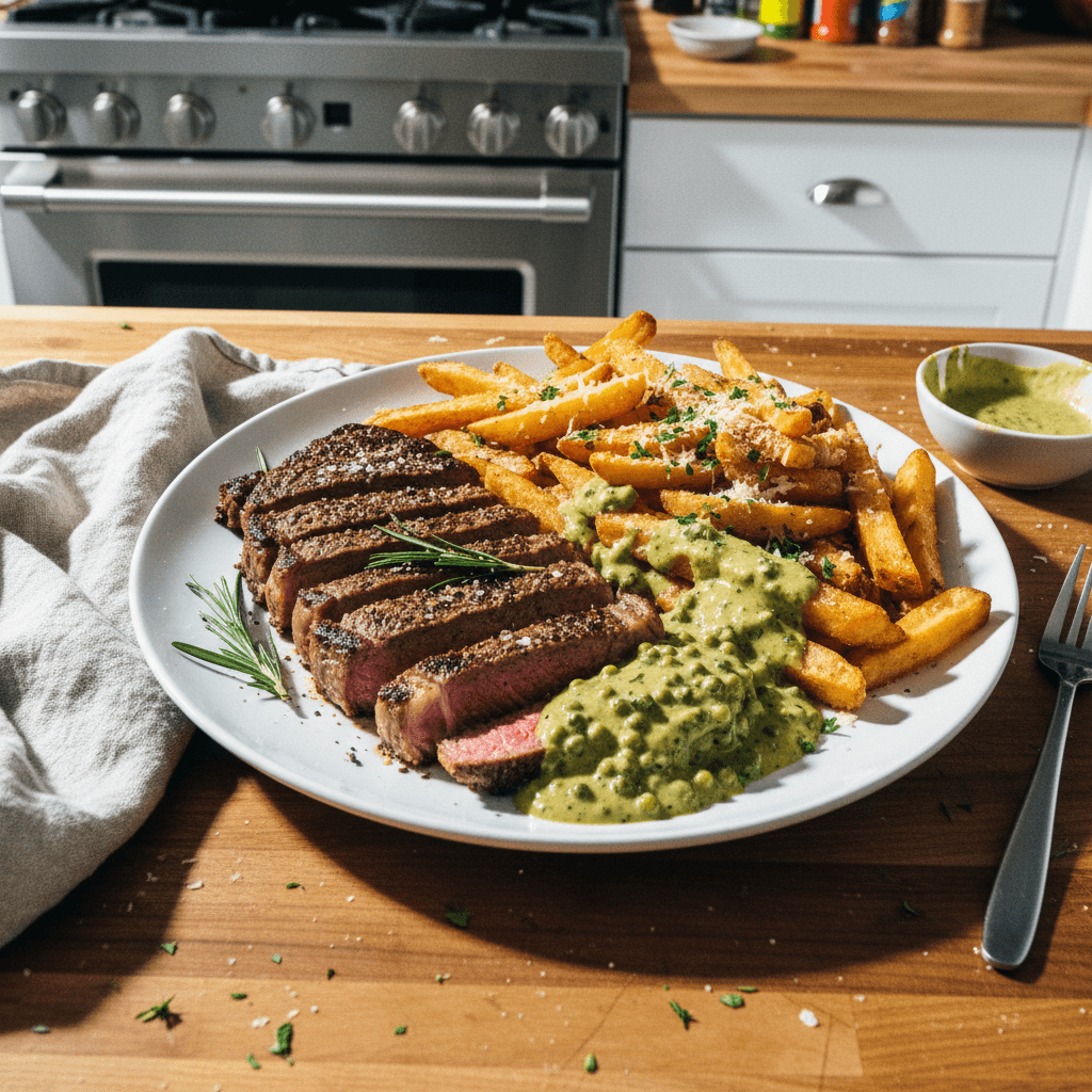 Steak Fries with Green Peppercorn Sauce
