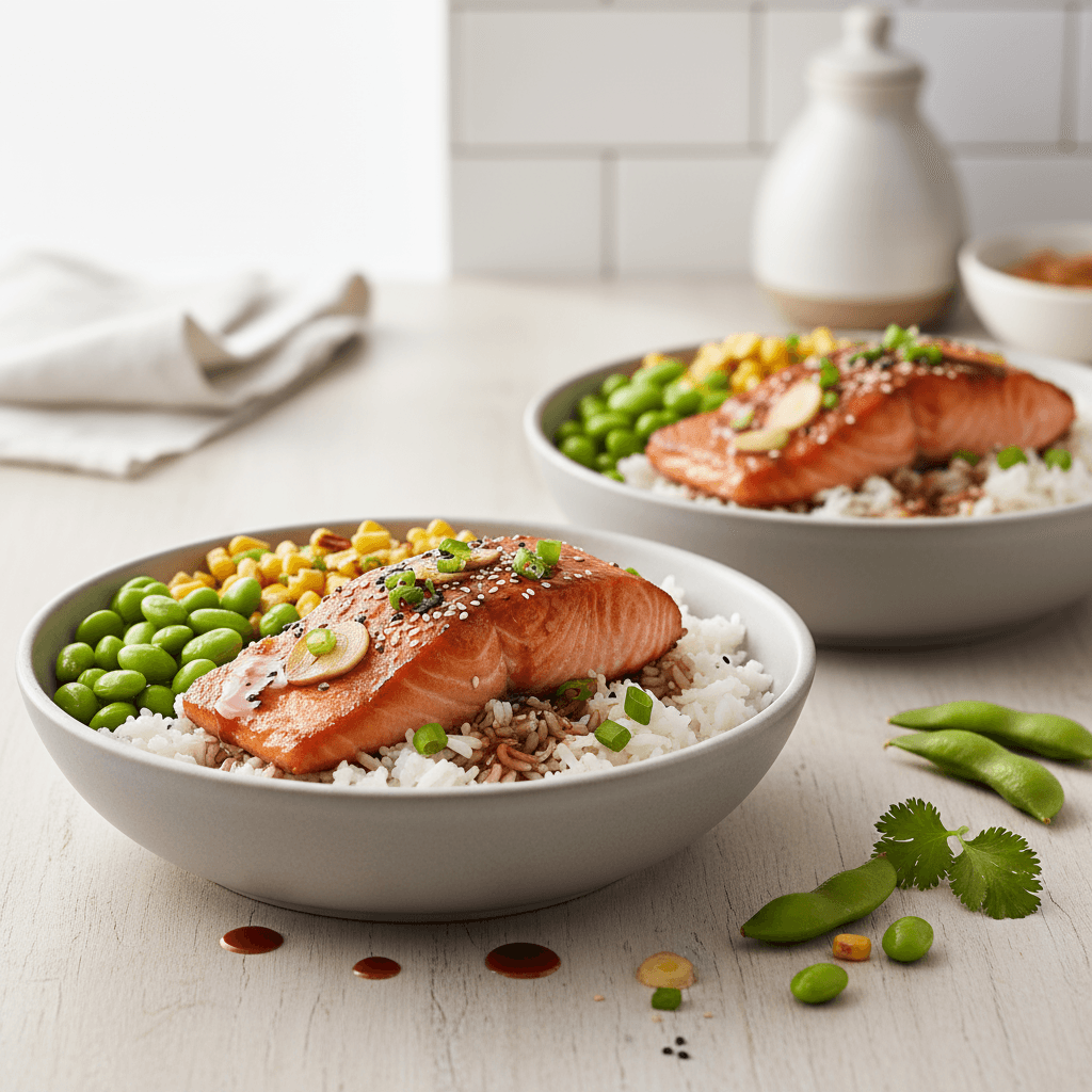 Teriyaki Salmon Bowls with Edamame