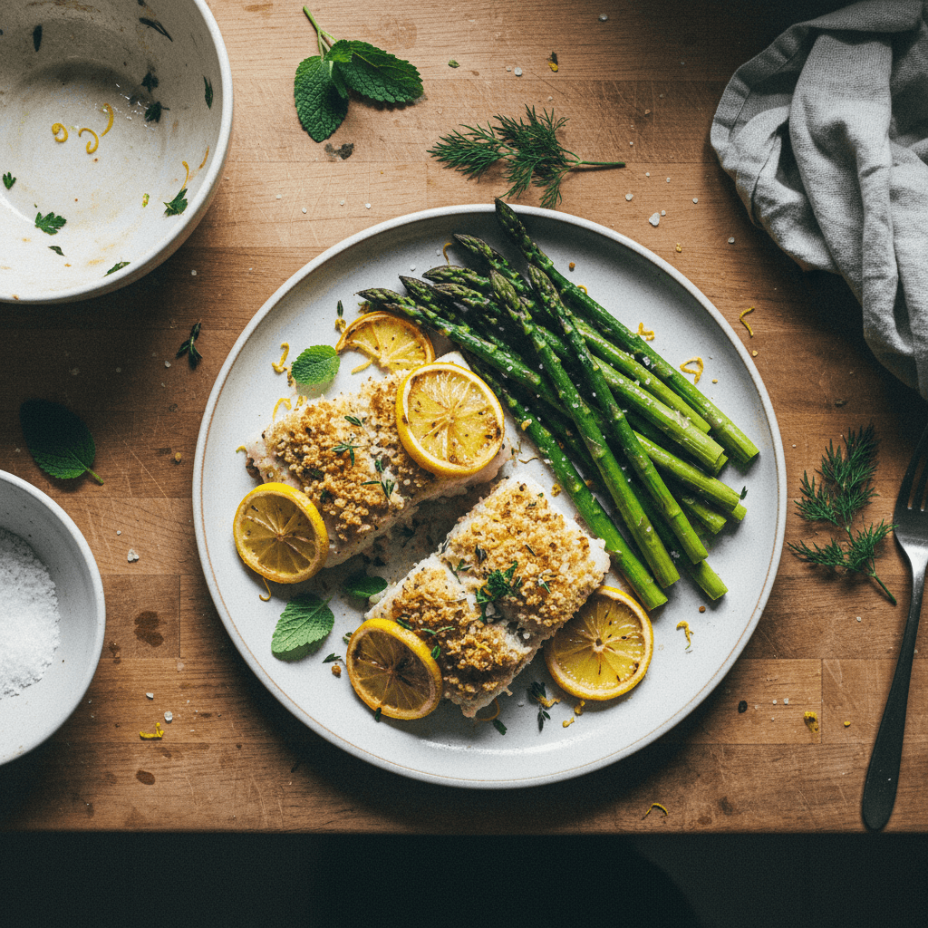 Lemon Herb Baked Cod with Asparagus