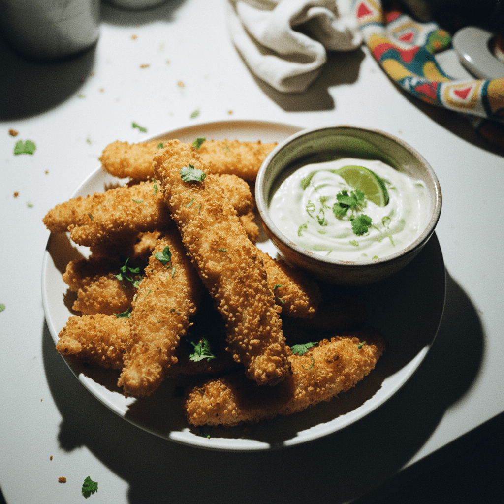 Crispy Fish Strips with Lime Cream Dip