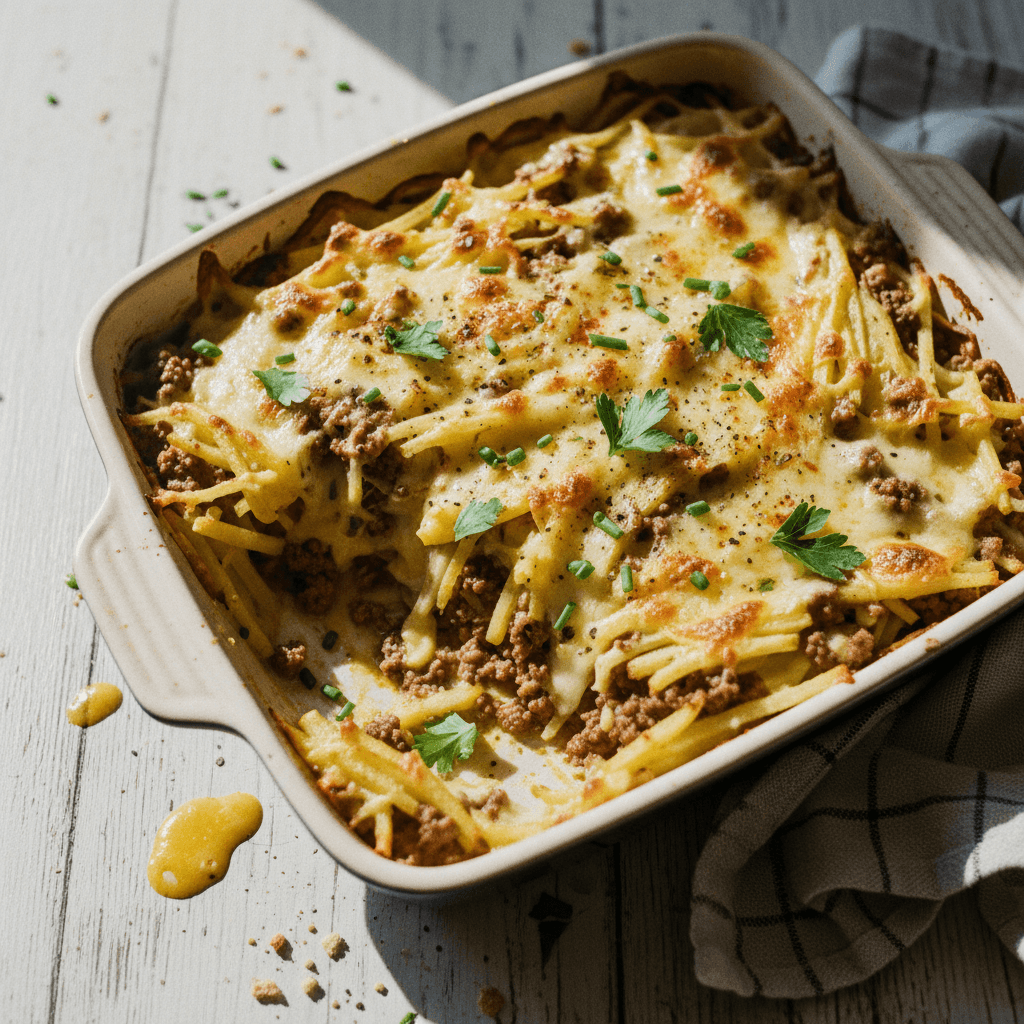 Cheesy Beef Potato Bake