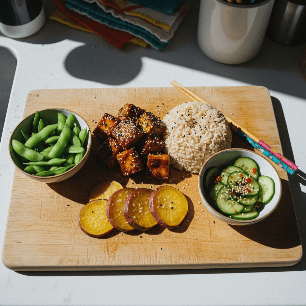 Yummy Miso Glazed Tofu with Cucumber Salad