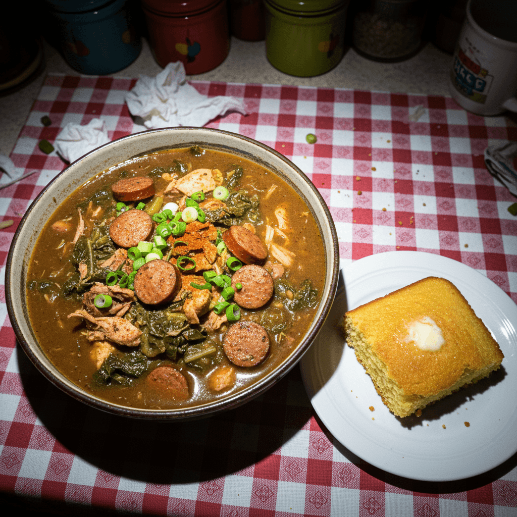 Collard Green Gumbo with Cornbread