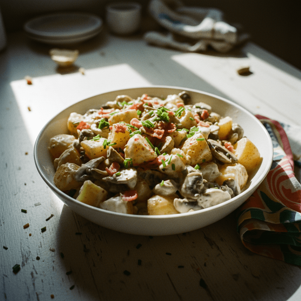 Potatoes with Cream, Bacon, and Mushrooms