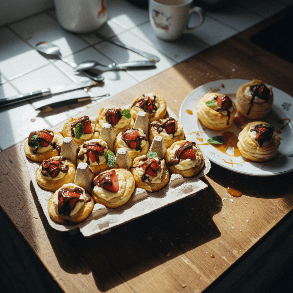 Egg Carton Strawberry Chocolate Cream Cheese Pastries