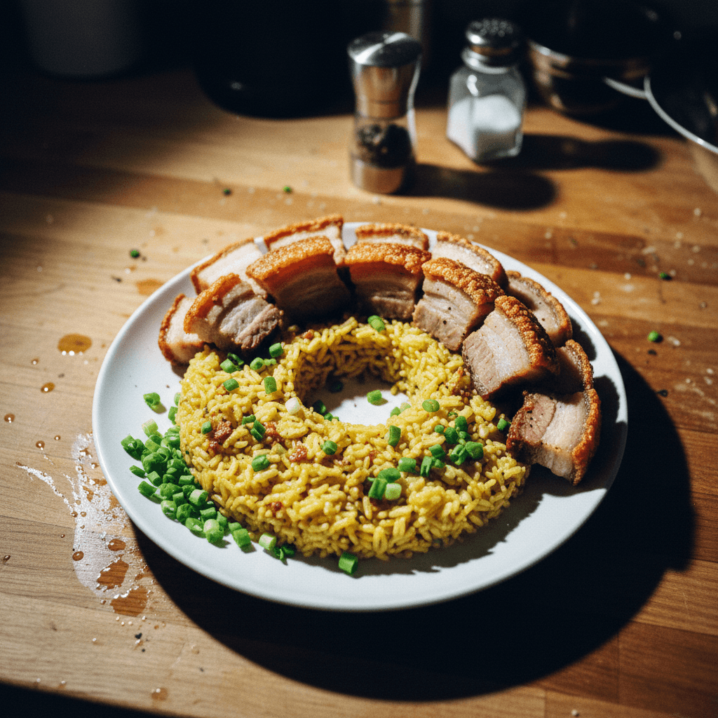 Crispy Salted Pork Belly with Garlic Butter Rice