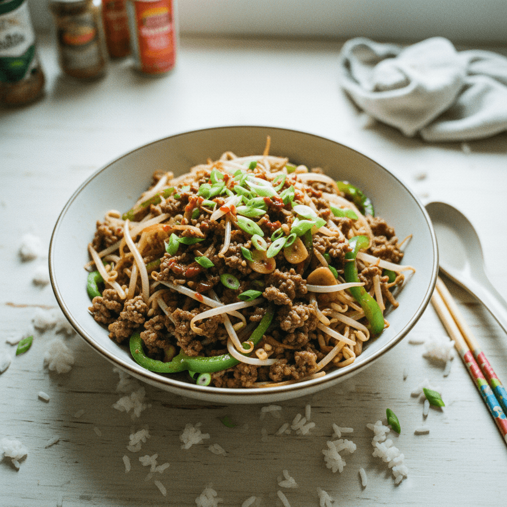 Ground Beef and Bean Sprout Stir-Fry