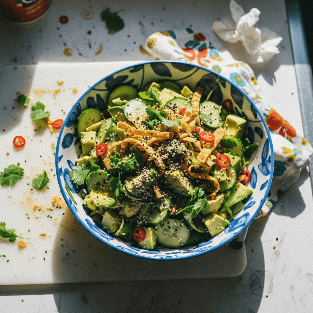 Avocado Cucumber Sesame Crunch Salad