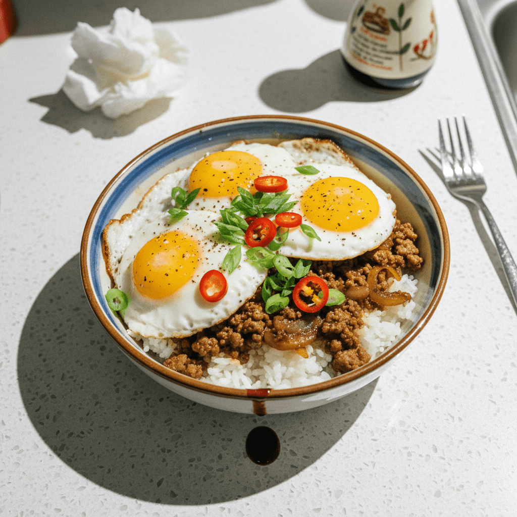 High-Protein Beef & Eggs Rice Bowl