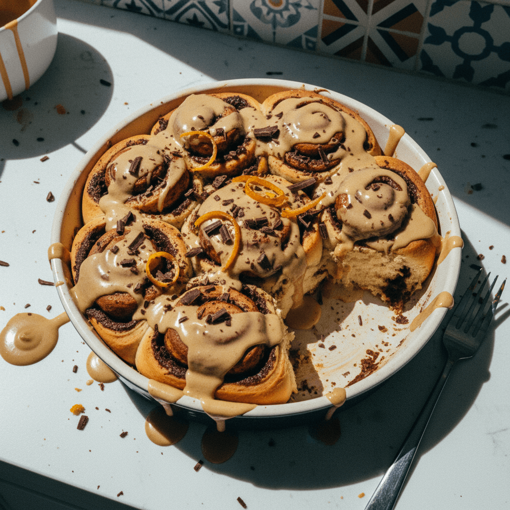 Super Fluffy and Soft Espresso Glaze Chocolate Cinnamon Rolls