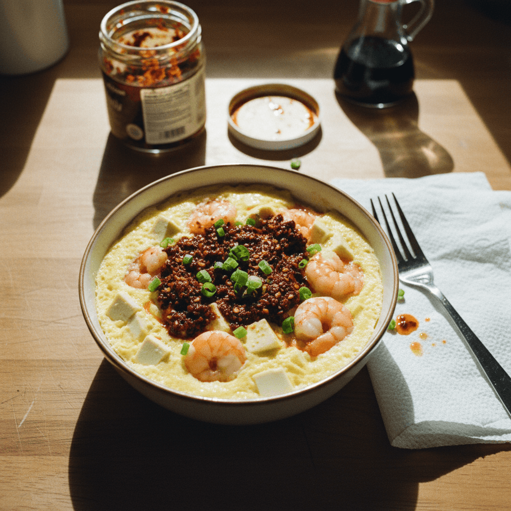 Microwave Steamed Egg with Tofu and Shrimp
