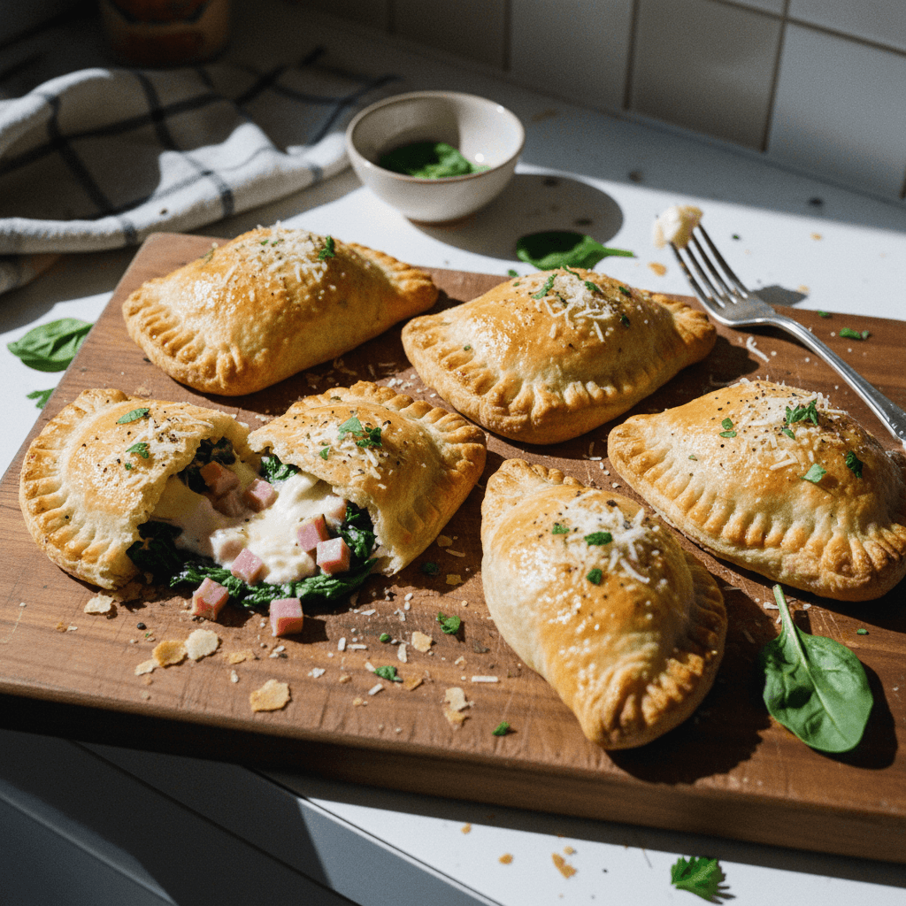 Cheesy Ham and Spinach Pastry Pockets