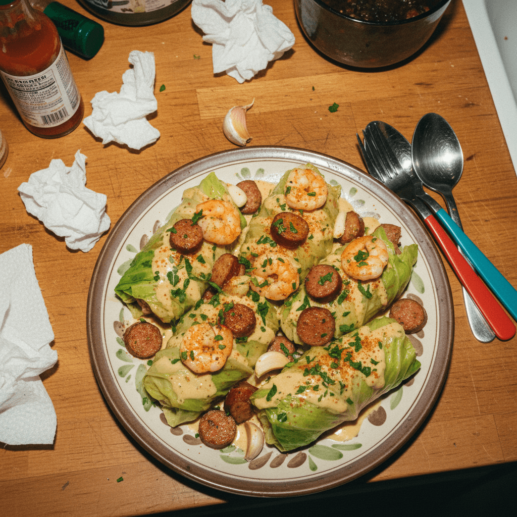 Garlic Herb Shrimp and Sausage Stuffed Cabbage Cups