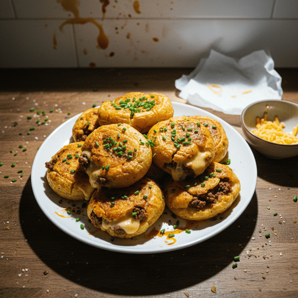 High Protein Cheesy Beef Stuffed Potato Pockets