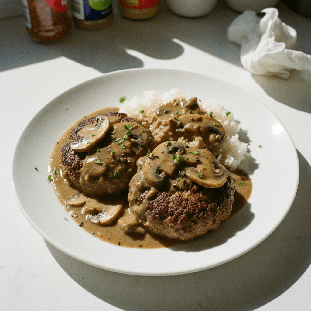 Beef Burger Steak with Mushroom Gravy