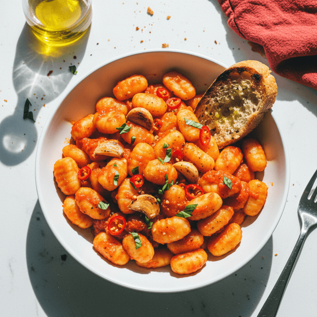 Spicy Gnocchi Arrabbiata with Garlic
