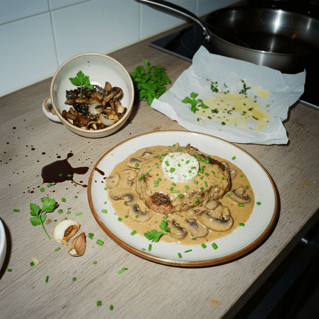 Garlic Herb Butter Steak with Mushroom Sauce