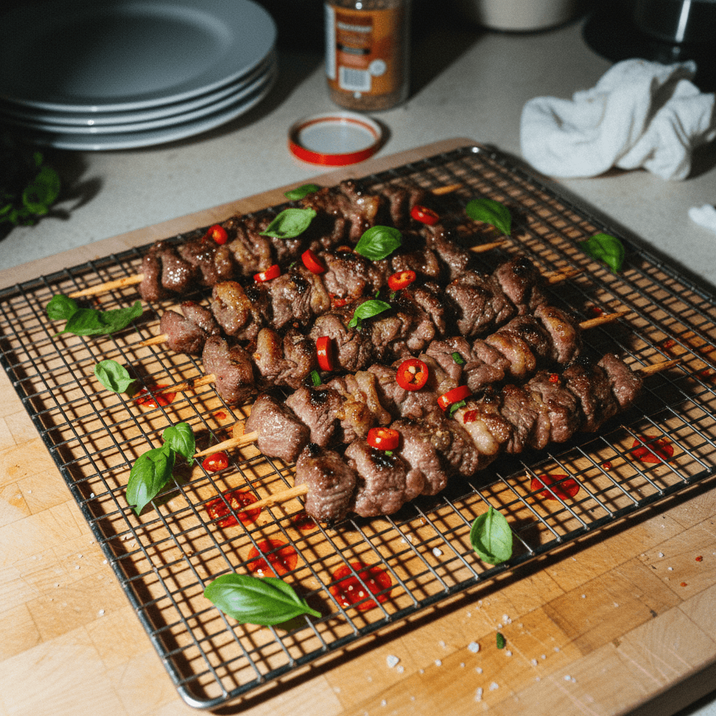 Flake Steak Basil Beef Skewers
