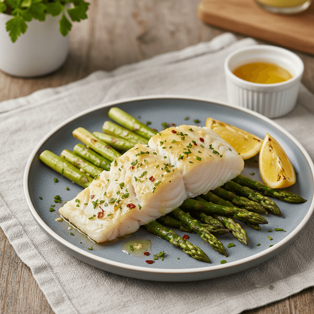 Garlic Butter Cod with Asparagus