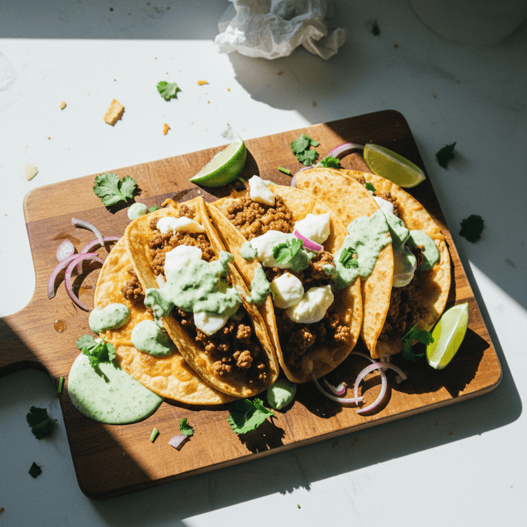 Crispy Beef Tacos with Cilantro Lime Sauce